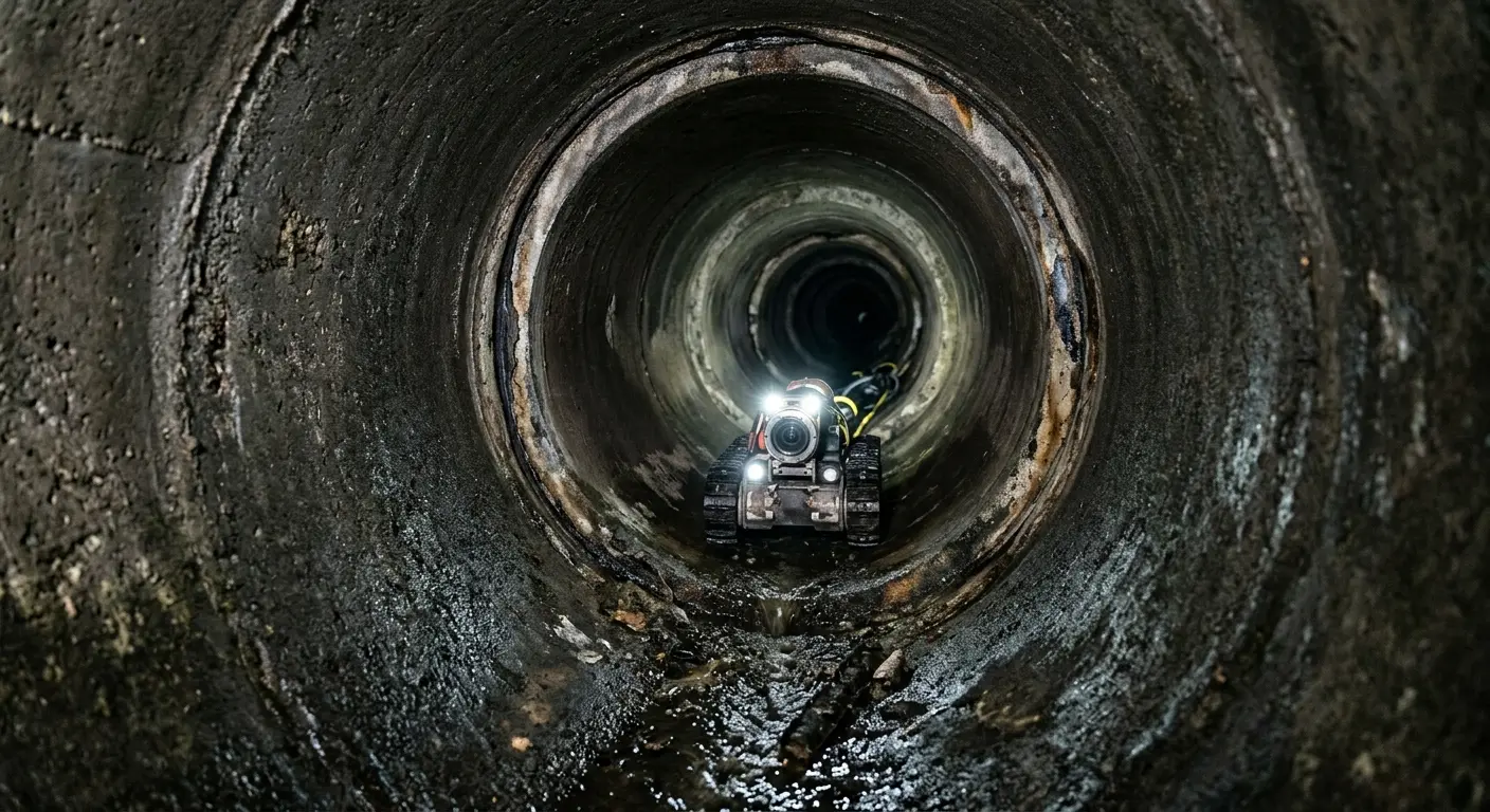 Robotic sewer camera inspecting pipe interior for Sewer Line Cleaning in Morrow